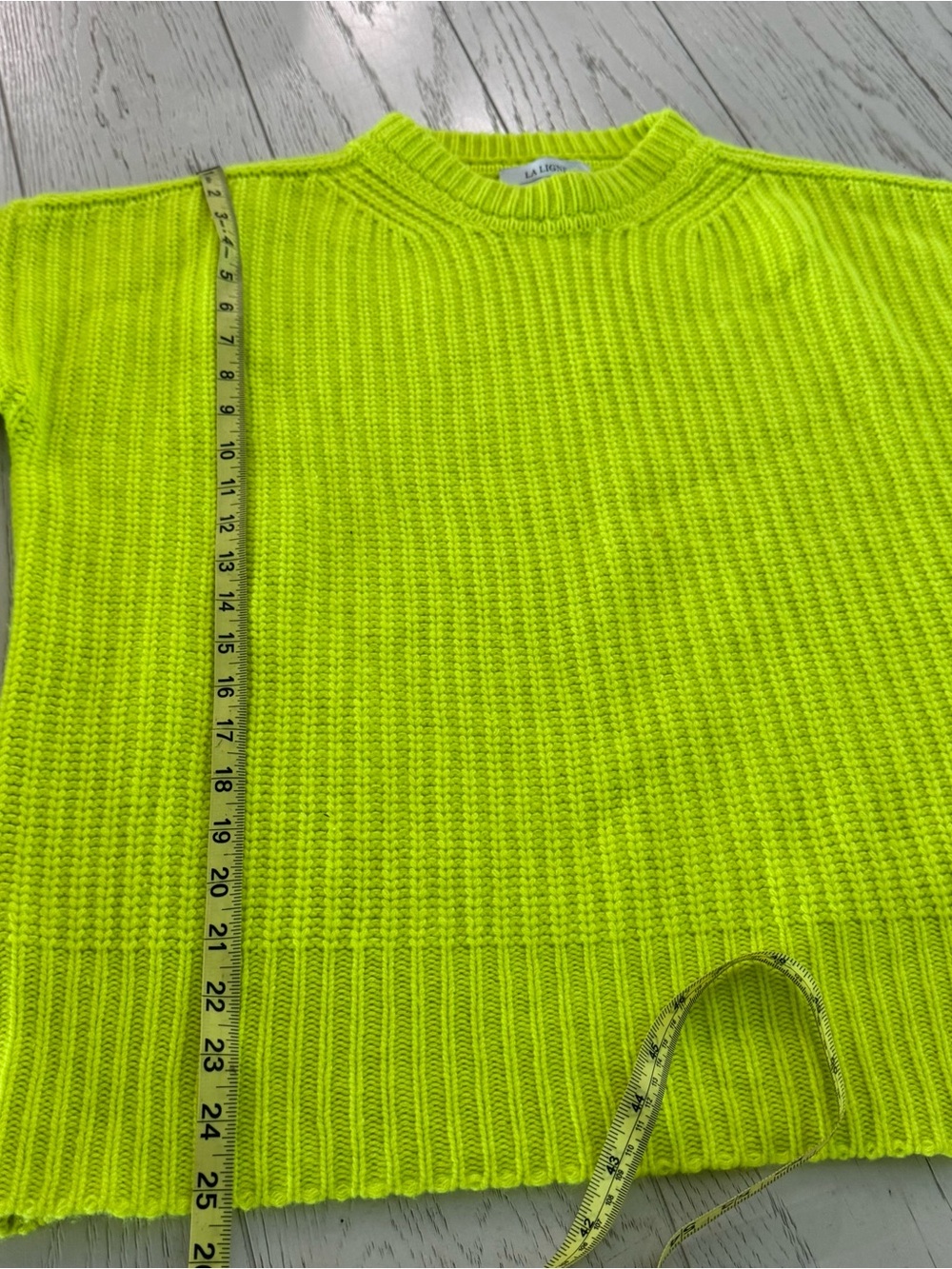 La Ligne Neon Lime Ribbed Crewneck Sweater - Picture 4 of 12